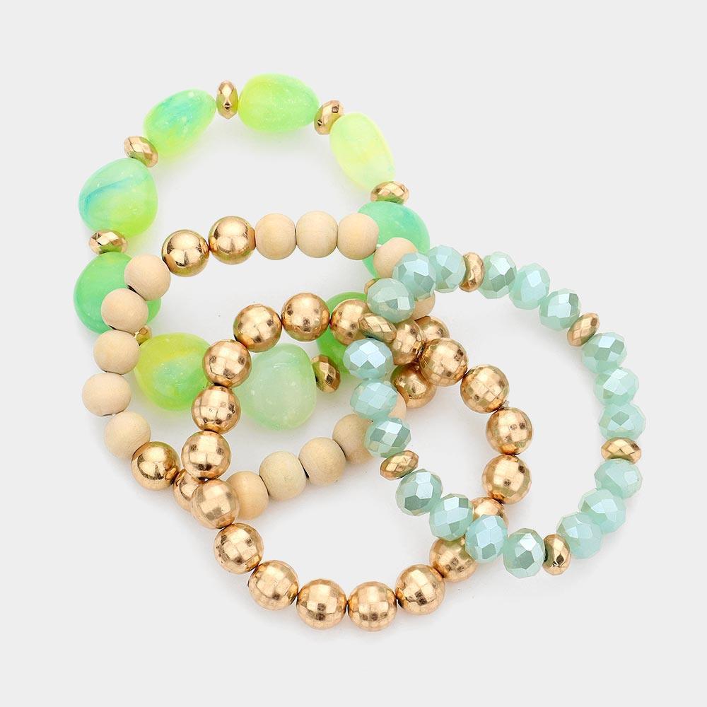 4PCS - Pebble Stone Accented Multi Layered Stretch Bracelets - Jewelry Store by Erik Rayo