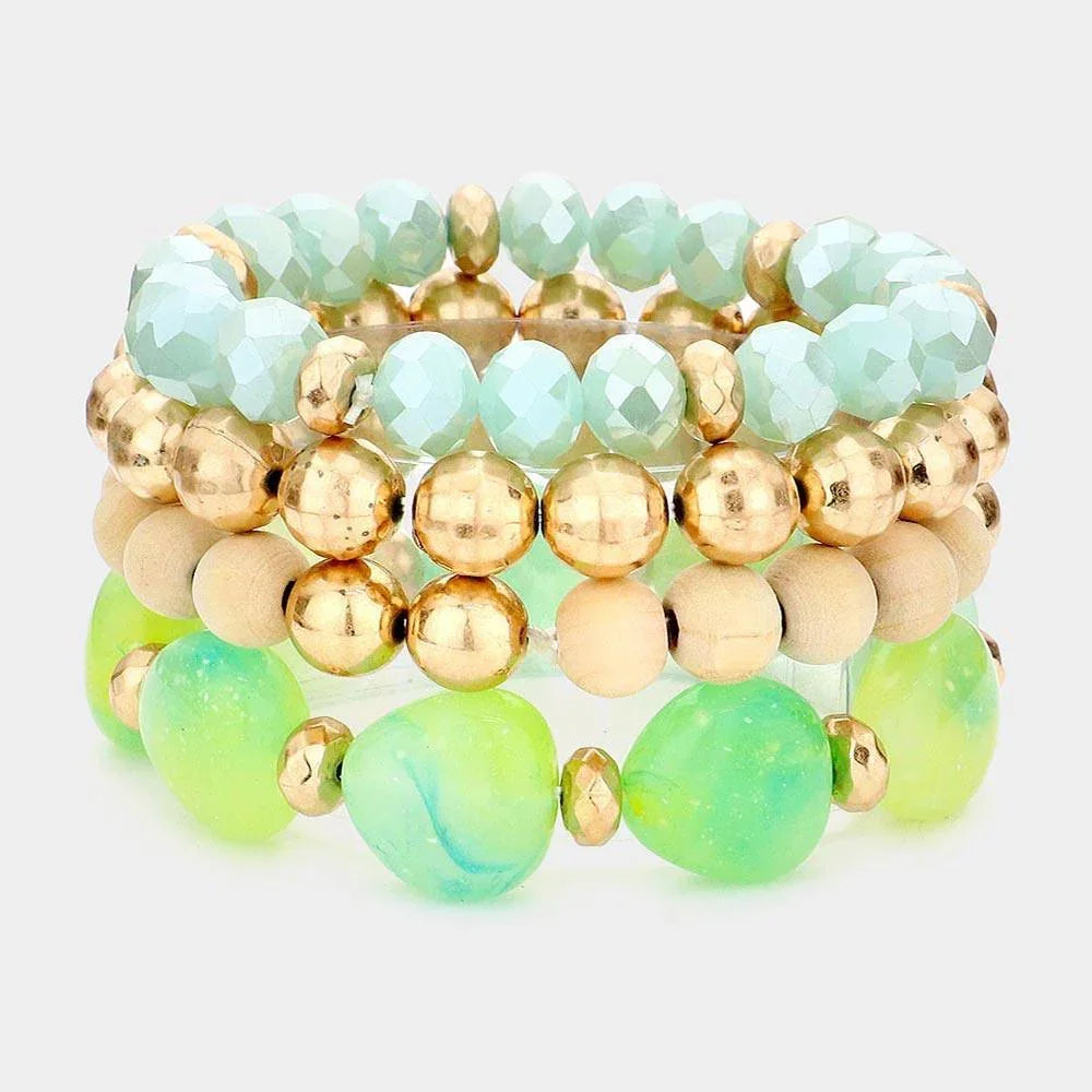 4PCS - Pebble Stone Accented Multi Layered Stretch Bracelets - Jewelry Store by Erik Rayo