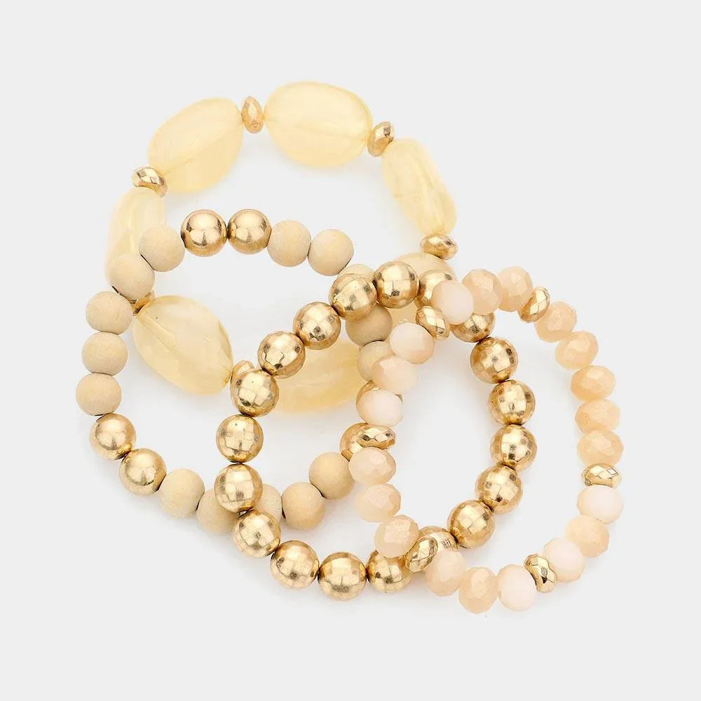 4PCS - Pebble Stone Accented Multi Layered Stretch Bracelets - Jewelry Store by Erik Rayo