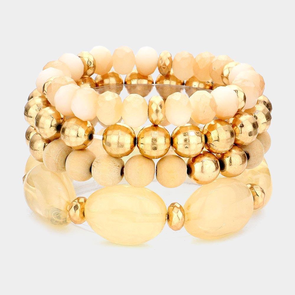 4PCS - Pebble Stone Accented Multi Layered Stretch Bracelets - Jewelry Store by Erik Rayo