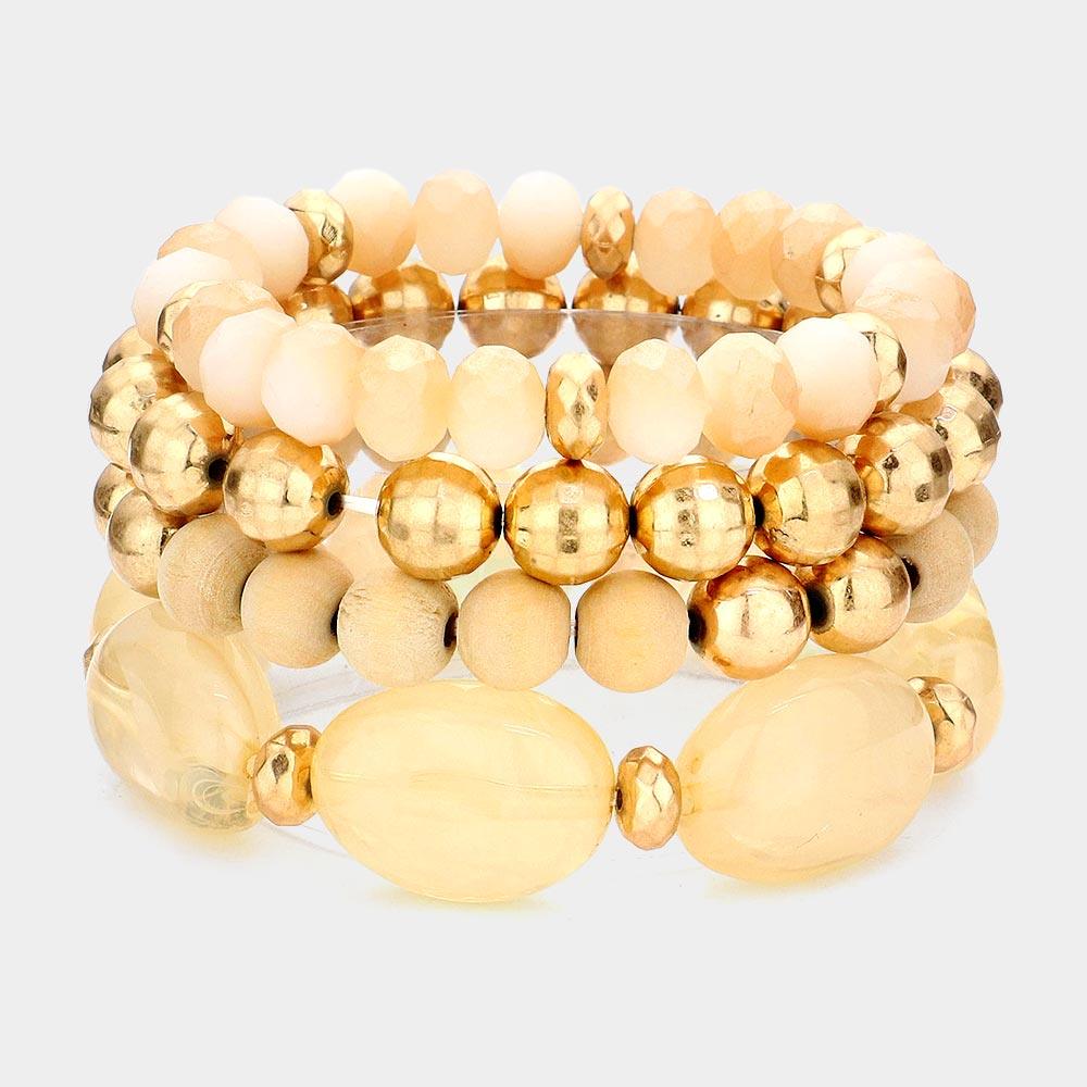 4PCS - Pebble Stone Accented Multi Layered Stretch Bracelets