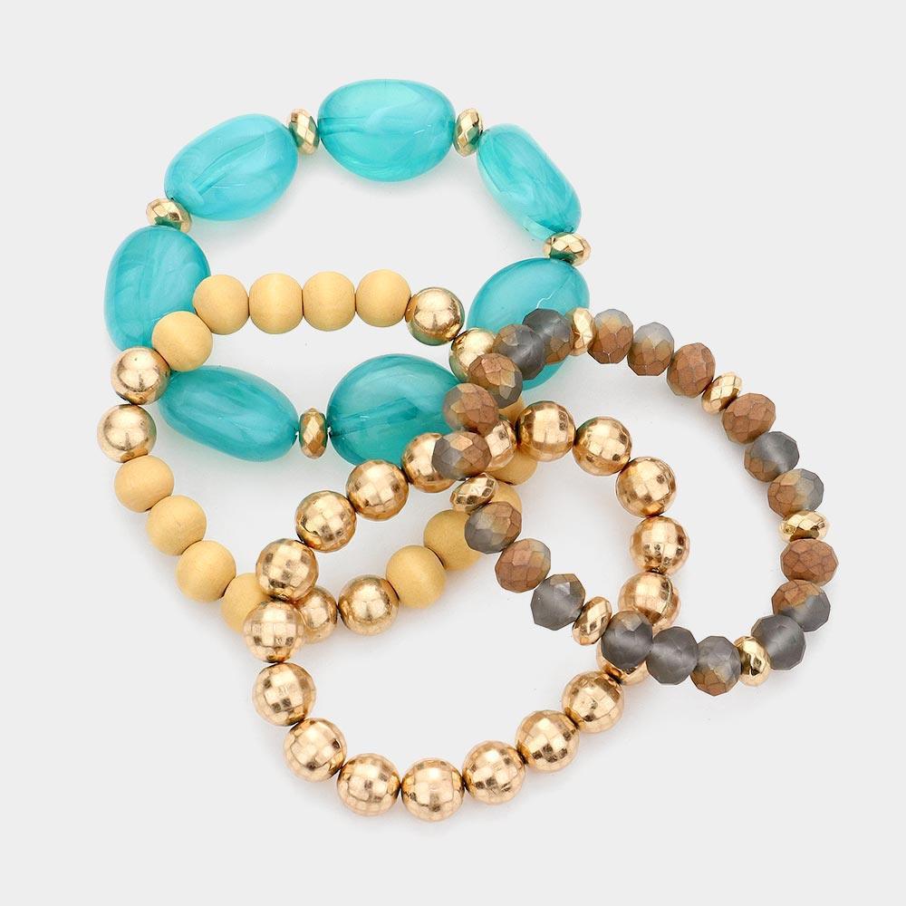 4PCS - Pebble Stone Accented Multi Layered Stretch Bracelets - Jewelry Store by Erik Rayo