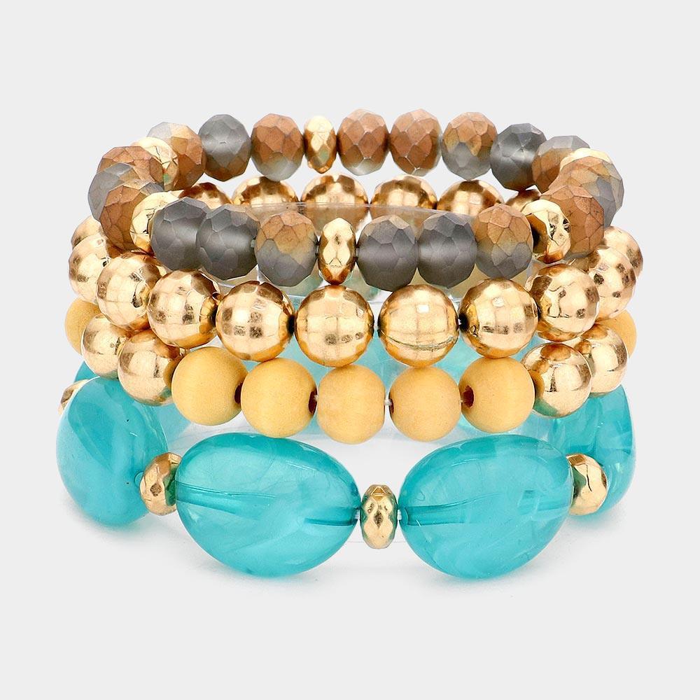 4PCS - Pebble Stone Accented Multi Layered Stretch Bracelets - Jewelry Store by Erik Rayo