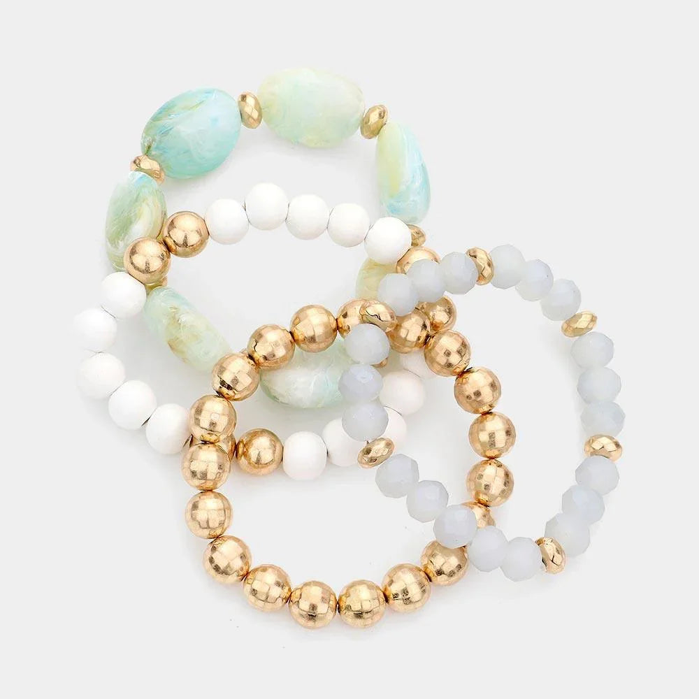 Gray 4PCS - Pebble Stone Accented Multi Layered Stretch Bracelets - Jewelry Store by Erik Rayo