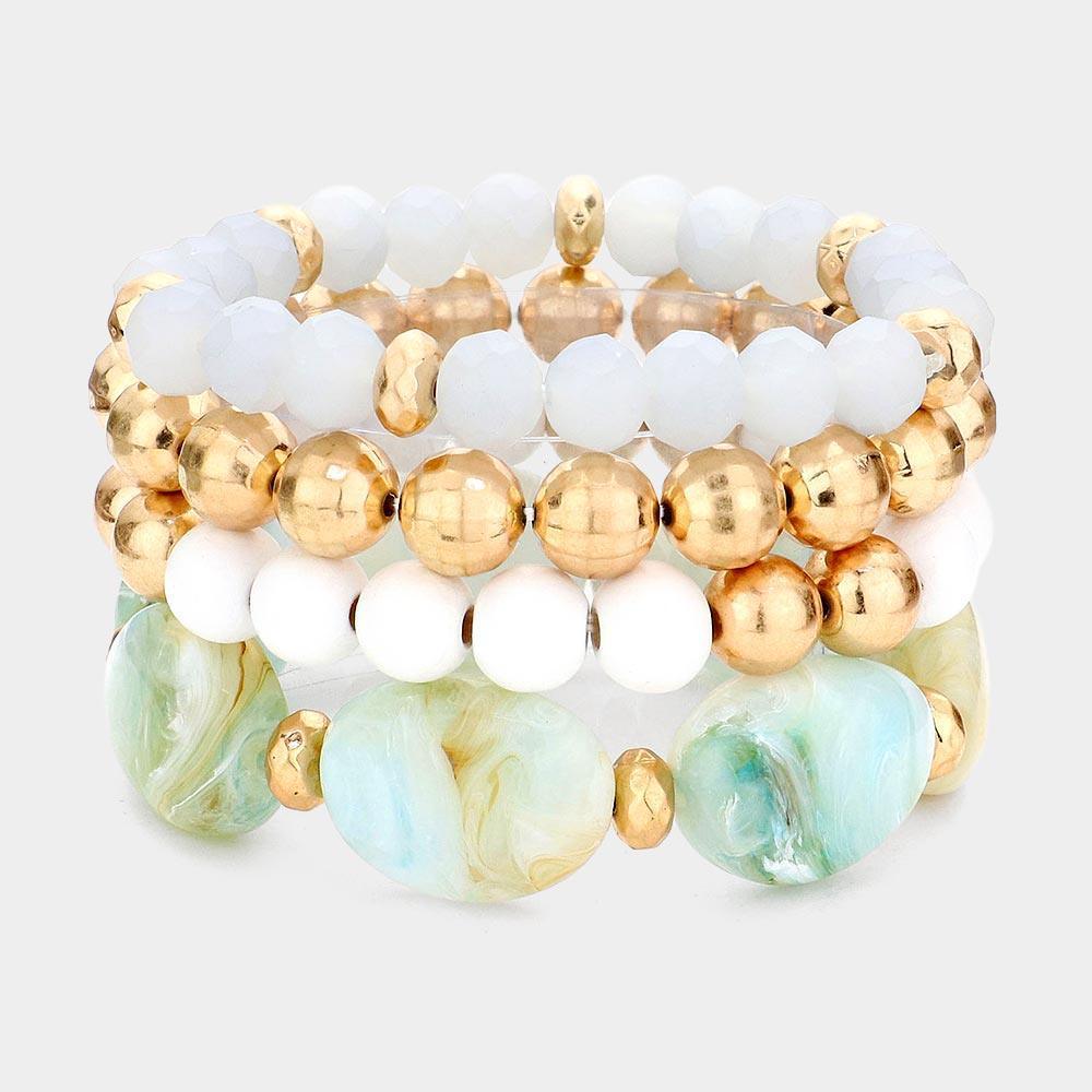 Gray 4PCS - Pebble Stone Accented Multi Layered Stretch Bracelets - Jewelry Store by Erik Rayo