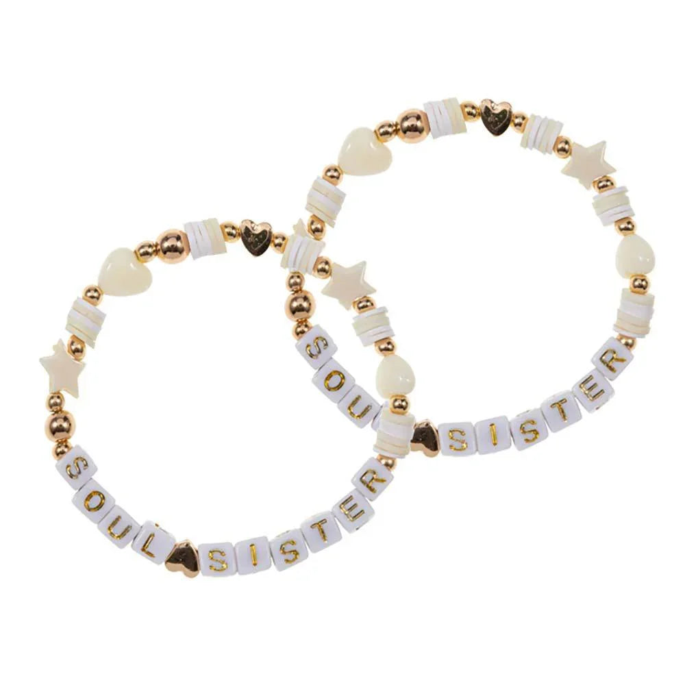 2PCS - SOUL SISTER Star Heart Heishi Beaded Stretch Bracelets - Jewelry Store by Erik Rayo