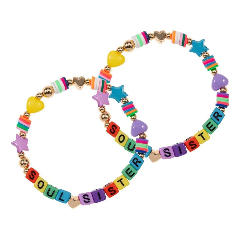 2PCS - SOUL SISTER Star Heart Heishi Beaded Stretch Bracelets - Jewelry Store by Erik Rayo