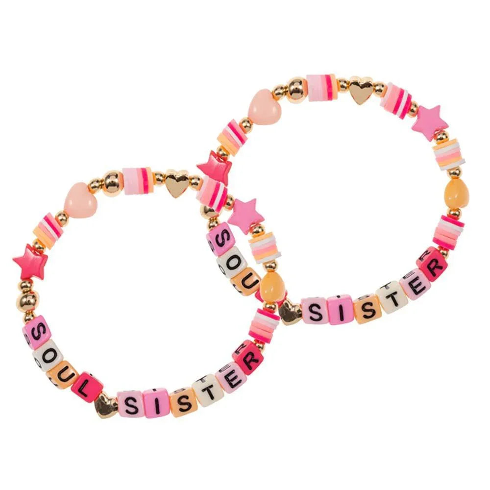 Pink 2PCS - SOUL SISTER Star Heart Heishi Beaded Stretch Bracelets - Jewelry Store by Erik Rayo