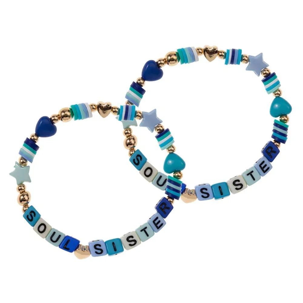 Turquoise 2PCS - SOUL SISTER Star Heart Heishi Beaded Stretch Bracelets - Jewelry Store by Erik Rayo