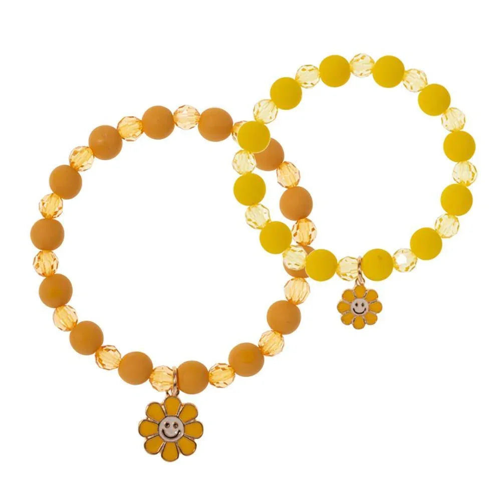 Yellow 2PCS - Enamel Smile Flower Charm Moms and Kids Set Bracelets - Jewelry Store by Erik Rayo