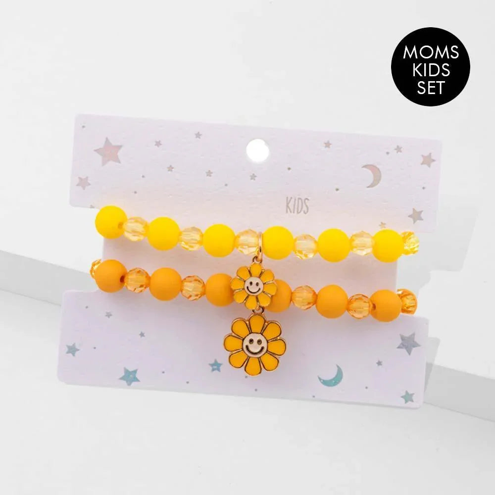Yellow 2PCS - Enamel Smile Flower Charm Moms and Kids Set Bracelets - Jewelry Store by Erik Rayo