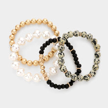 Load image into Gallery viewer, Black 4PCS  Semi Precious Pearl Wood Beaded Stretch Bracelets
