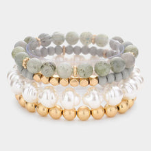 Load image into Gallery viewer, Gray 4PCS - Semi Precious Pearl Wood Beaded Stretch Bracelets
