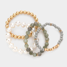 Load image into Gallery viewer, Gray 4PCS - Semi Precious Pearl Wood Beaded Stretch Bracelets
