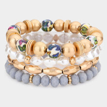 Load image into Gallery viewer, Gray 4PCS - Printed Ball Pearl Faceted Beaded Stretch Bracelets
