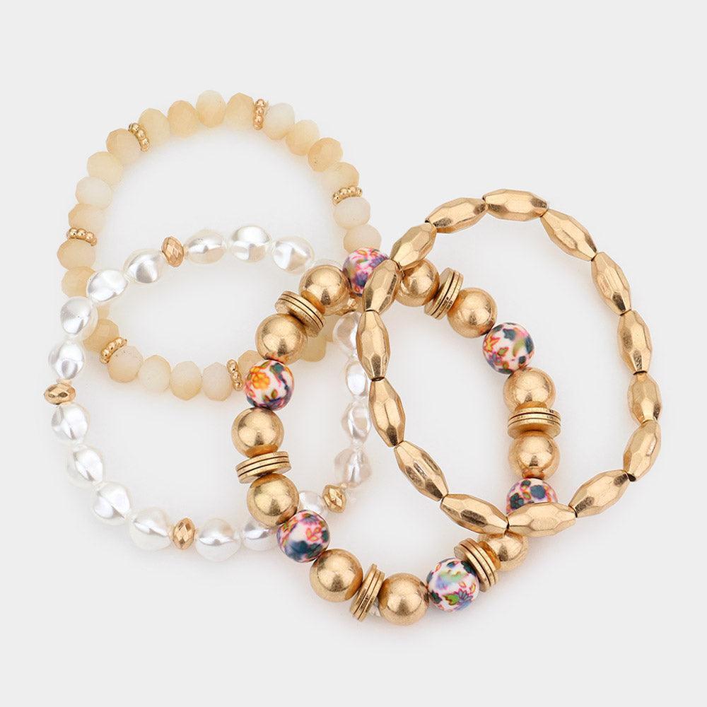 4PCS - Printed Ball Pearl Faceted Beaded Stretch Bracelets - Jewelry Store by Erik Rayo