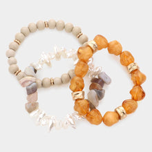 Load image into Gallery viewer, Beige 3PCS - Natural Stone Pearl Wood Beaded Stretch Bracelets
