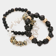 Load image into Gallery viewer, Black 3PCS  Natural Stone Pearl Wood Beaded Stretch Bracelets
