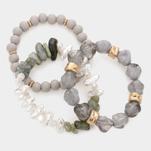 Load image into Gallery viewer, Gray 3PCS - Natural Stone Pearl Wood Beaded Stretch Bracelets
