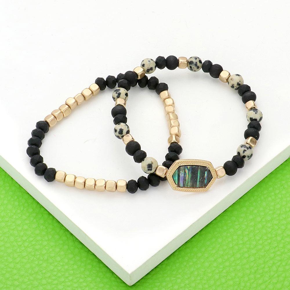 Black 2PCS Natural Stone Beaded Hexagon Multi Layered Bracelet - Jewelry Store by Erik Rayo