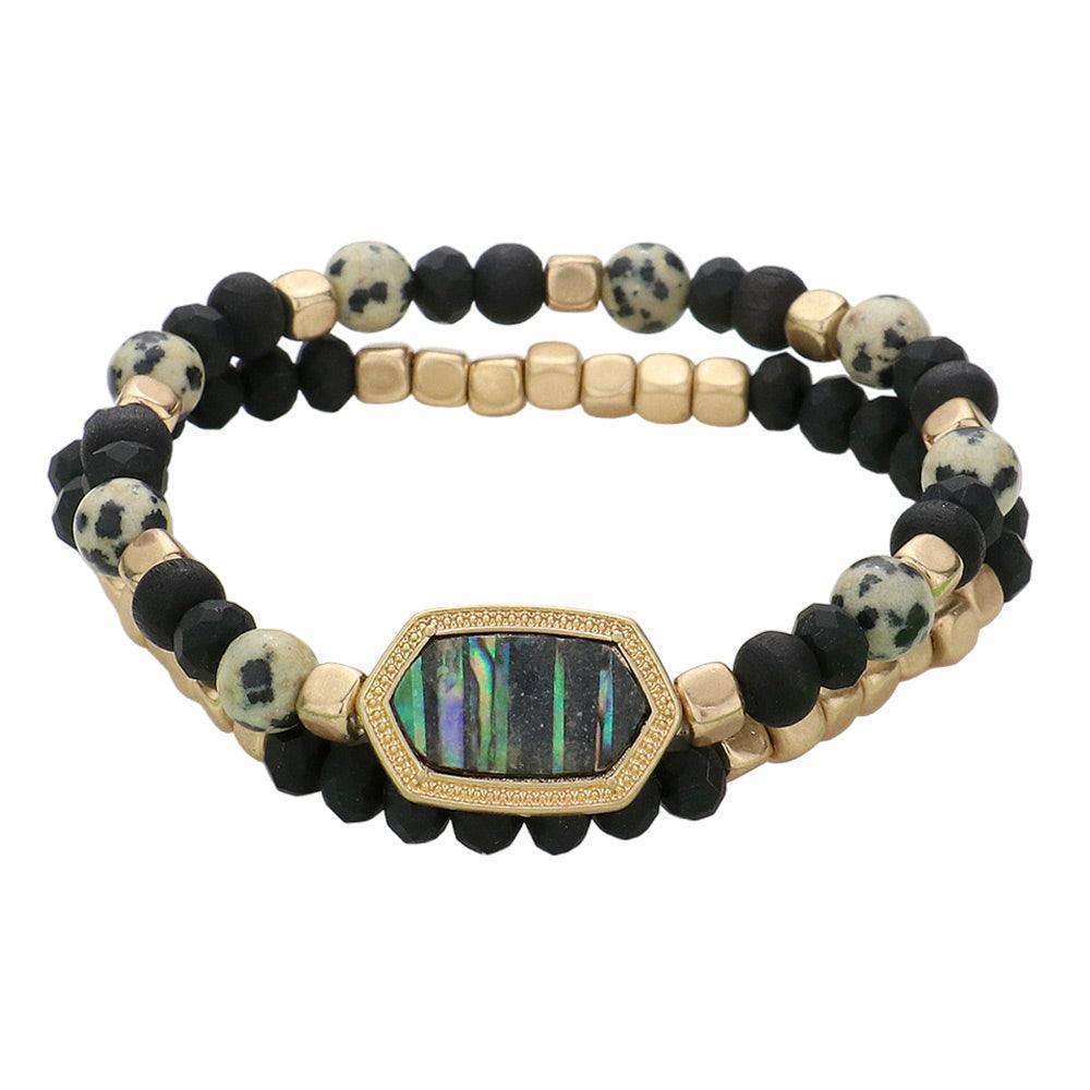 Black 2PCS Natural Stone Beaded Hexagon Multi Layered Bracelet - Jewelry Store by Erik Rayo