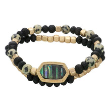 Load image into Gallery viewer, Black 2PCS  Natural Stone Beaded Hexagon Multi Layered Bracelet
