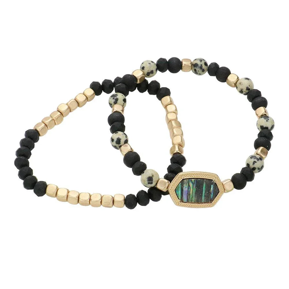 Black 2PCS Natural Stone Beaded Hexagon Multi Layered Bracelet - Jewelry Store by Erik Rayo