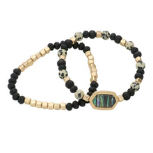 Load image into Gallery viewer, Black 2PCS  Natural Stone Beaded Hexagon Multi Layered Bracelet
