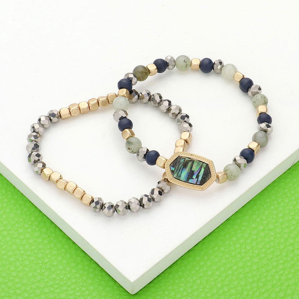2PCS - Natural Stone Beaded Hexagon Multi Layered Bracelet - Jewelry Store by Erik Rayo
