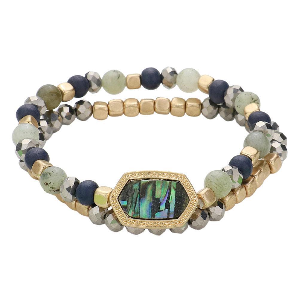 2PCS - Natural Stone Beaded Hexagon Multi Layered Bracelet - Jewelry Store by Erik Rayo