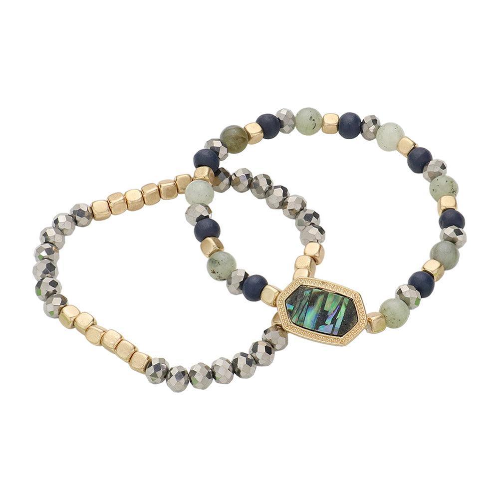 2PCS - Natural Stone Beaded Hexagon Multi Layered Bracelet - Jewelry Store by Erik Rayo