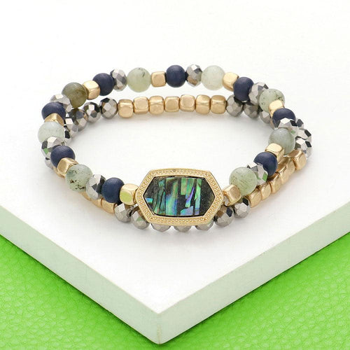 2PCS - Natural Stone Beaded Hexagon Multi Layered Bracelet - Jewelry Store by Erik Rayo