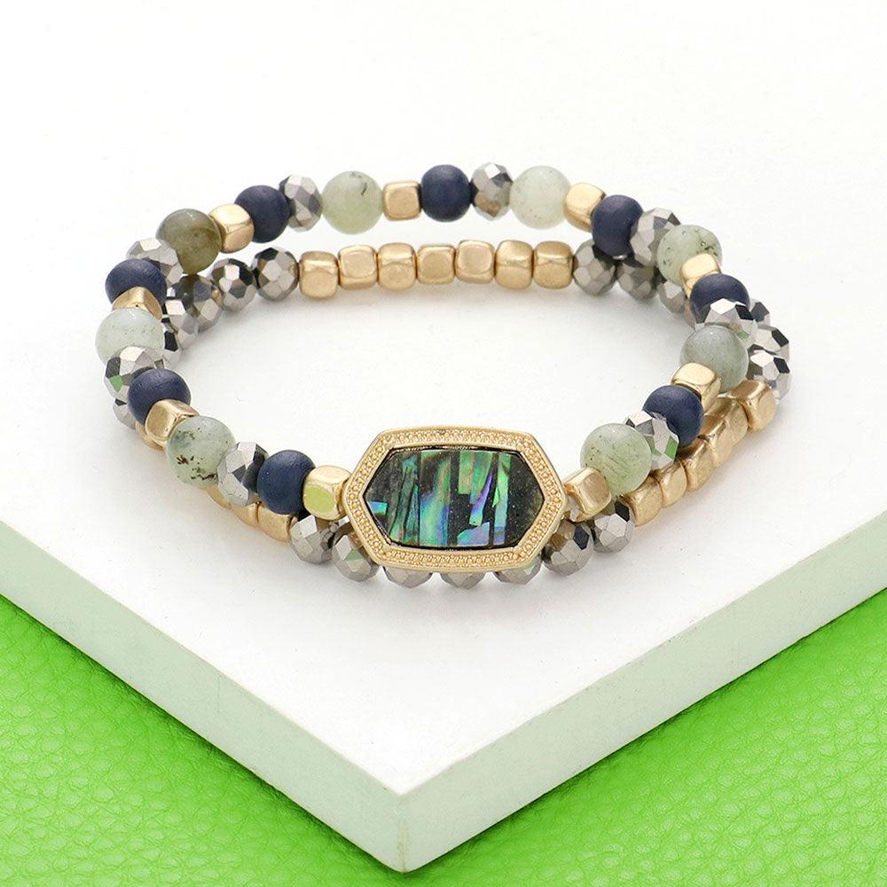 2PCS - Natural Stone Beaded Hexagon Multi Layered Bracelet