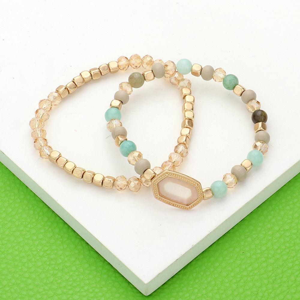 Mint 2PCS - Natural Stone Beaded Hexagon Multi Layered Bracelet - Jewelry Store by Erik Rayo