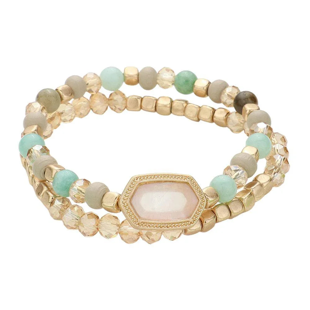 Mint 2PCS - Natural Stone Beaded Hexagon Multi Layered Bracelet - Jewelry Store by Erik Rayo