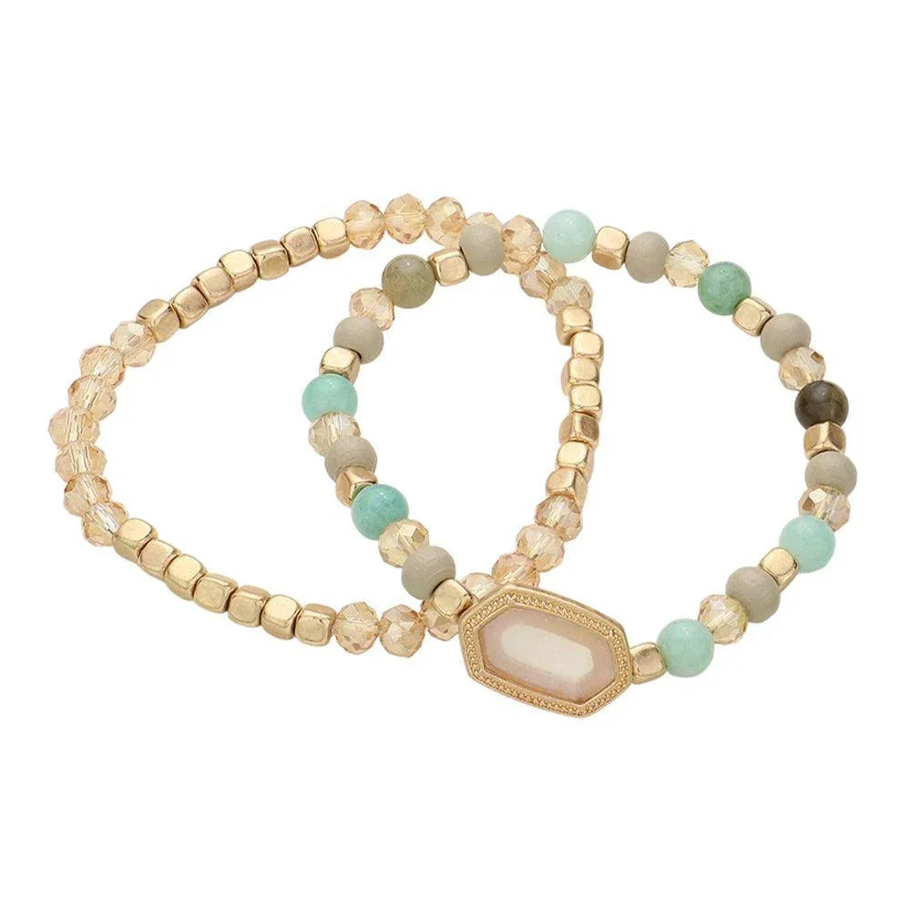 Mint 2PCS - Natural Stone Beaded Hexagon Multi Layered Bracelet - Jewelry Store by Erik Rayo