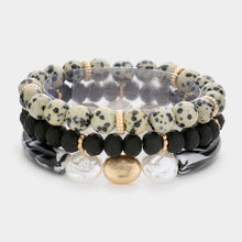 Load image into Gallery viewer, Black 3PCS  Semi Precious Stone Pearl Resin Beaded Stretch Bracelets
