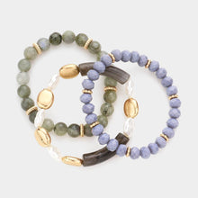 Load image into Gallery viewer, Gray 3PCS - Semi Precious Stone Pearl Resin Beaded Stretch Bracelets
