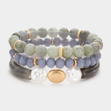 Load image into Gallery viewer, Gray 3PCS - Semi Precious Stone Pearl Resin Beaded Stretch Bracelets
