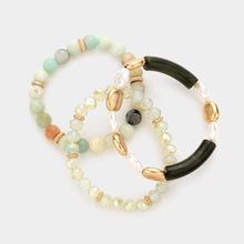 Load image into Gallery viewer, 3PCS - Semi Precious Stone Pearl Resin Beaded Stretch Bracelets
