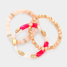 Load image into Gallery viewer, Pink 3PCS - Semi Precious Stone Pearl Resin Beaded Stretch Bracelets
