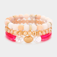 Load image into Gallery viewer, Pink 3PCS - Semi Precious Stone Pearl Resin Beaded Stretch Bracelets
