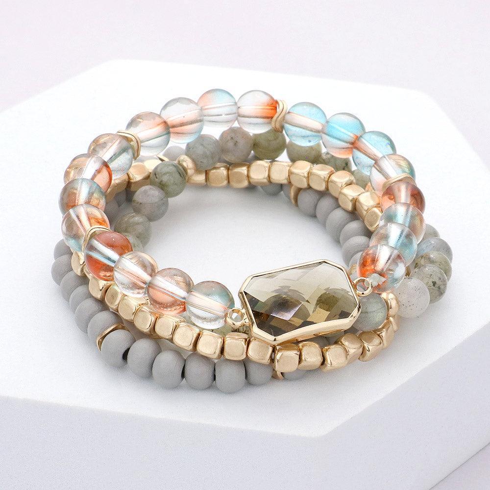 4PCS - Semi Precious Stone Wood Ball Stretch Bracelets - Jewelry Store by Erik Rayo