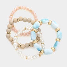 Load image into Gallery viewer, Beige 4PCS - Pearl Wood Ball Marbled Beaded Stretch Bracelets
