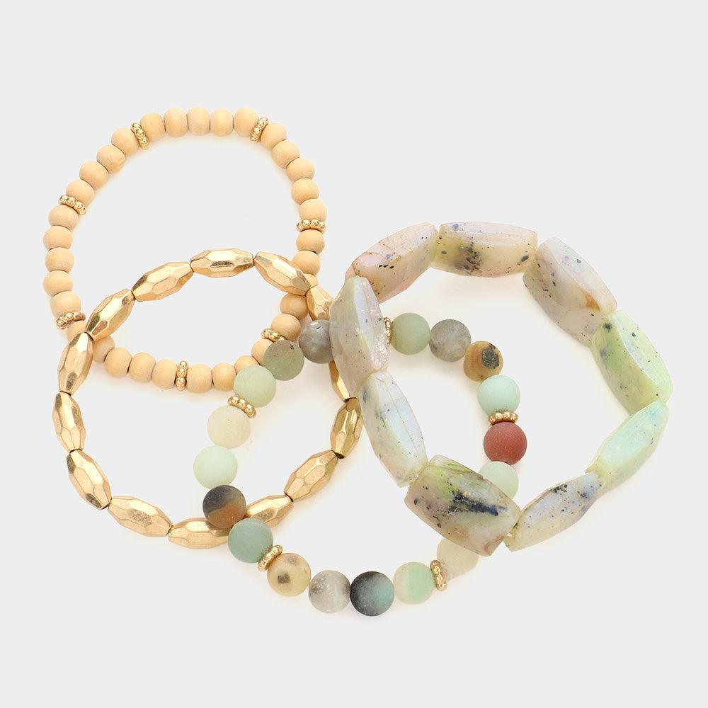 4PCS - Semi Precious Wood Ball Stretch Bracelets - Jewelry Store by Erik Rayo