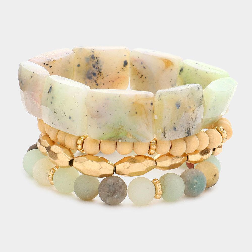 4PCS - Semi Precious Wood Ball Stretch Bracelets - Jewelry Store by Erik Rayo