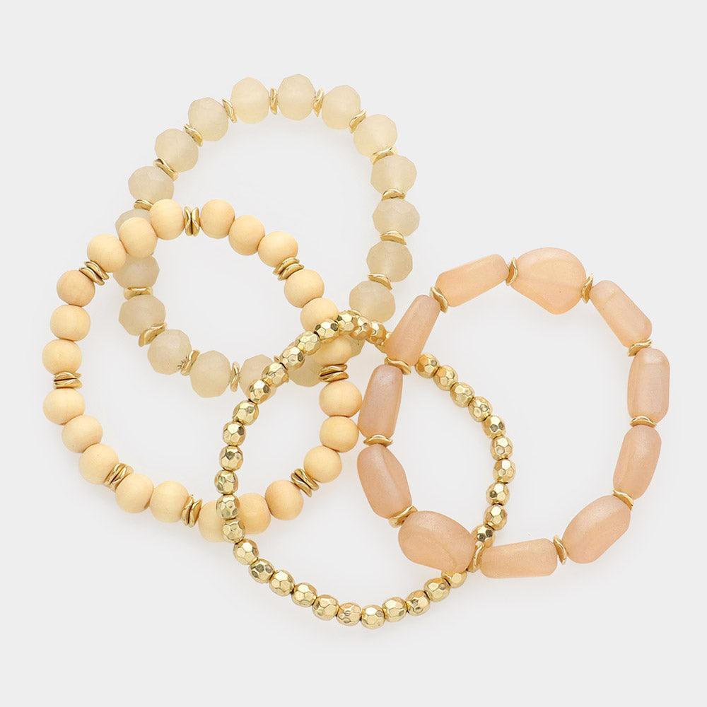 4PCS - Wood Ball Multi Beaded Stretch Bracelets - Jewelry Store by Erik Rayo