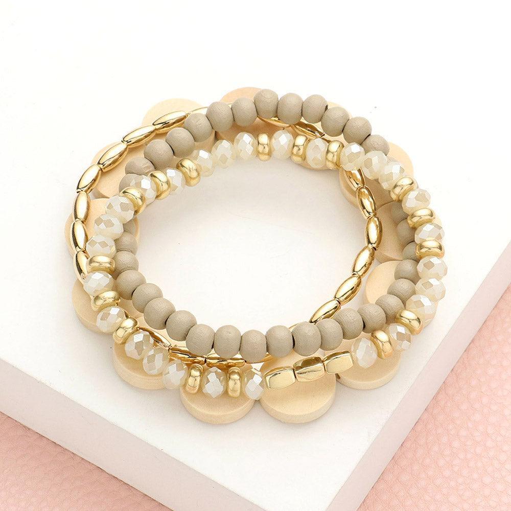 4PCS - Wood Ball Faceted Beaded Stretch Bracelets - Jewelry Store by Erik Rayo