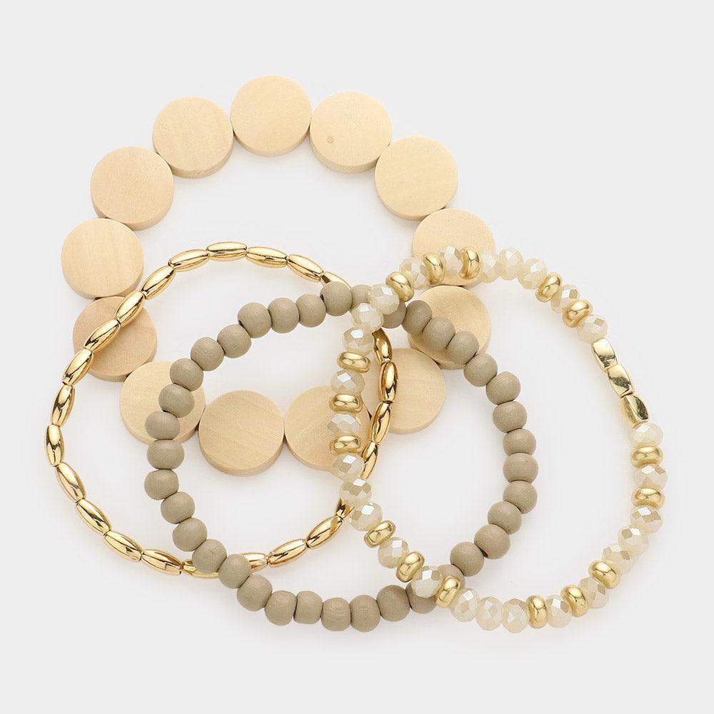 4PCS - Wood Ball Faceted Beaded Stretch Bracelets - Jewelry Store by Erik Rayo