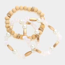 Load image into Gallery viewer, 3PCS - Semi Precious Stone Pearl Wood Ball Stretch Bracelets
